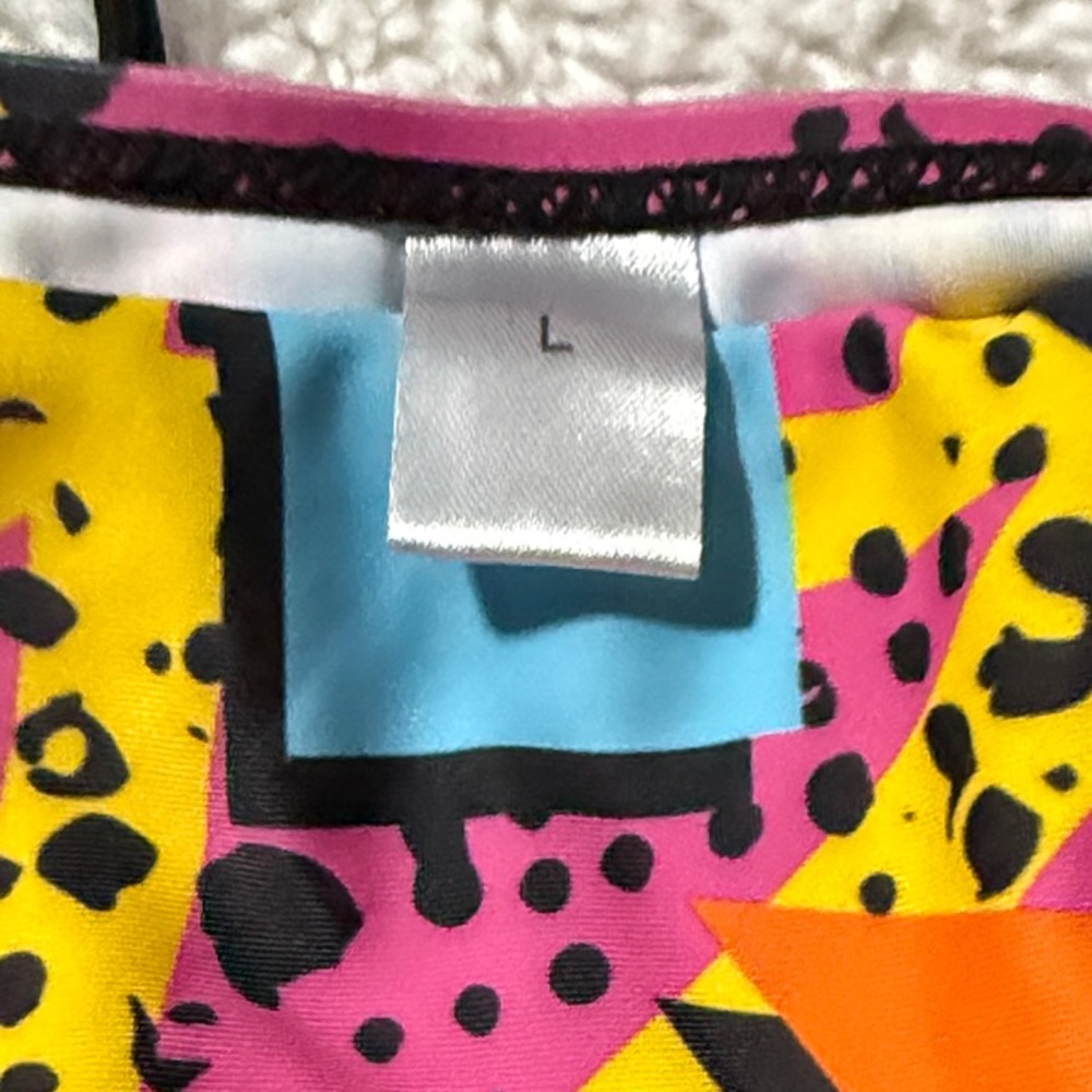 Matching Couples Swimsuit 90’s Theme: Colorful Geometric Bikini Set with Shorts - Picture 2 of 4